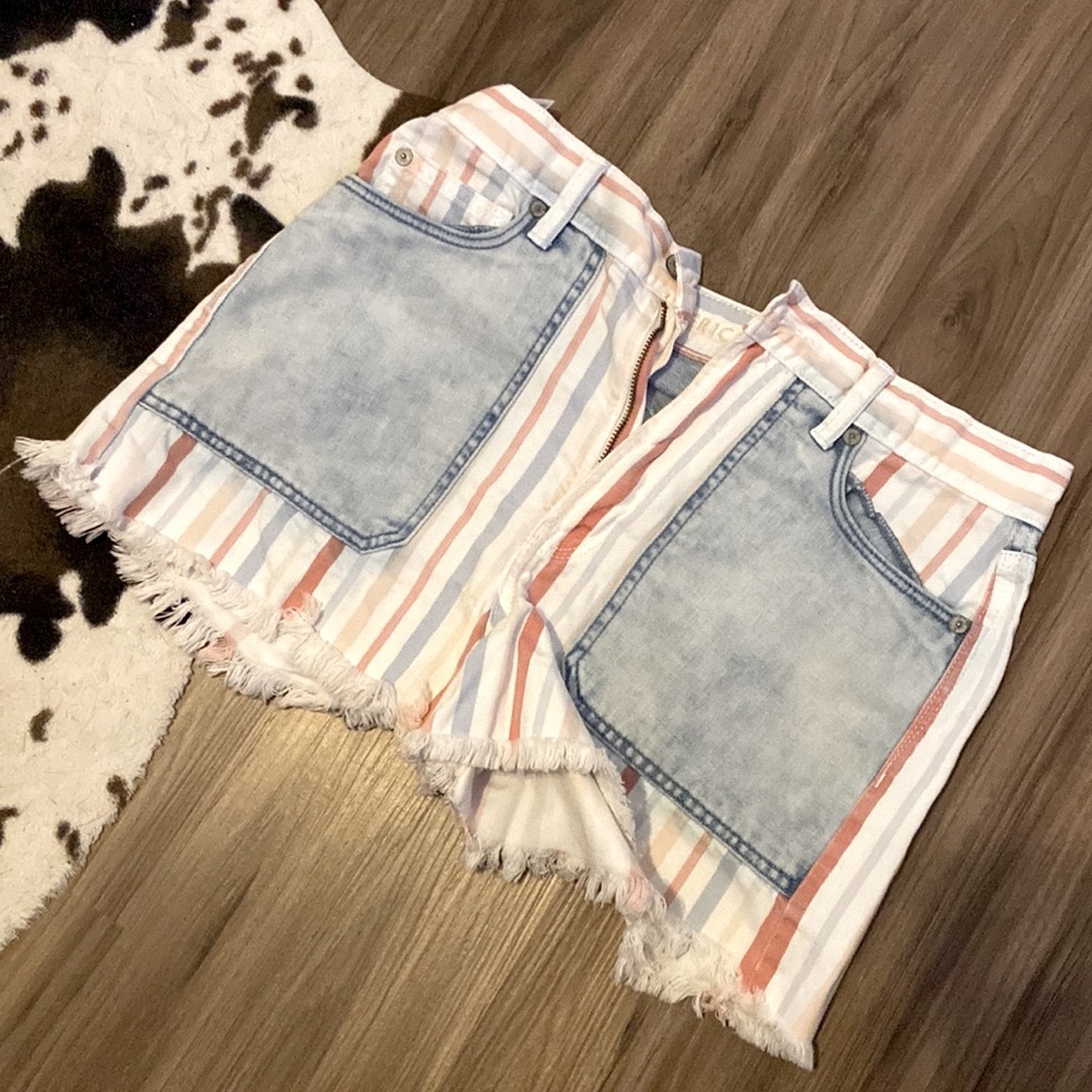 American Eagle Striped Denim High Rise Mom Shorts